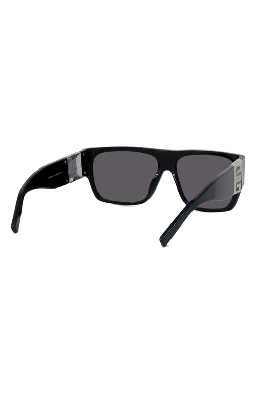 Shop Givenchy 4g Rectangular Sunglasses In Shiny Black/smoke