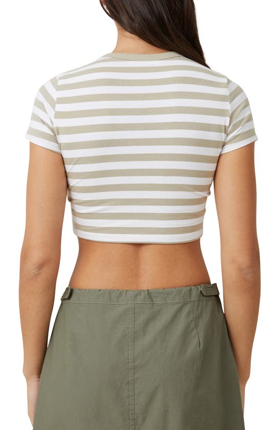 Shop Cotton On Stripe Micro Crop T-shirt In Izzie Stripe Desert Sage/white