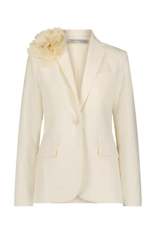 Mac Duggal Classic Crepe Blazer Jacket With Flower In Ivory