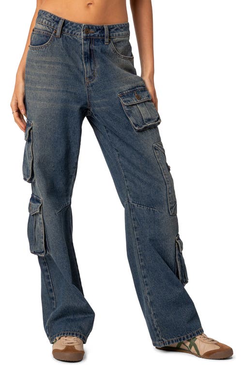 EDIKTED Baggy Boyfriend Cargo Jeans Blue-Washed at Nordstrom,
