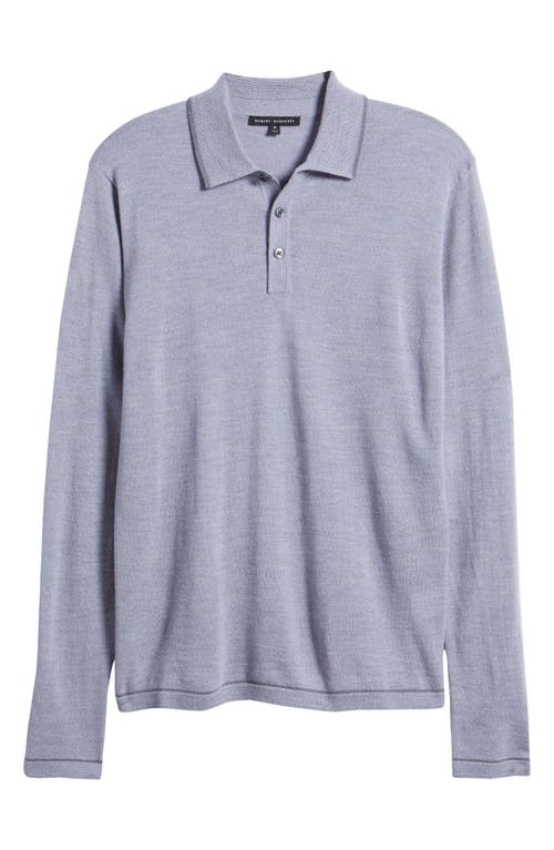 Robert Barakett Roman Long Sleeve Merino Wool Sweater Polo In Light Grey