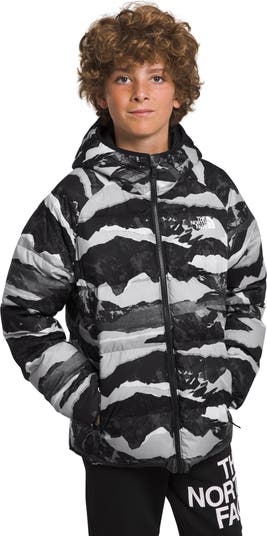 North Face Down Puffer Jacket Boys Medium Reversible Hooded 550 Fill  SKU4153