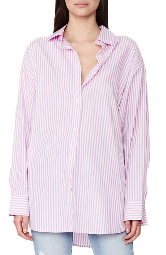 Bardot Oversize Stripe Cotton Button-up Shirt In Lilac Stripe