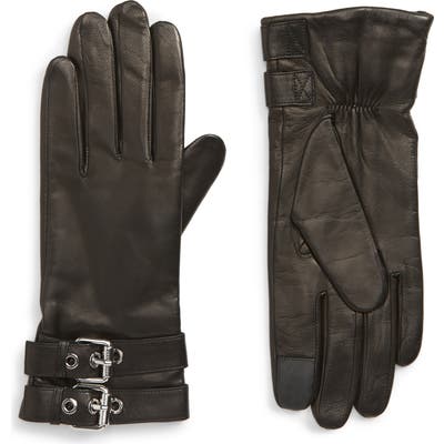 Allsaints Buckled Leather Gloves, Black