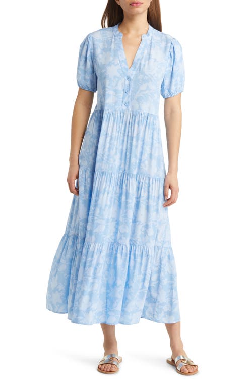 caslon(r) Floral Short Sleeve Tiered Maxi Dress in Blue Floral