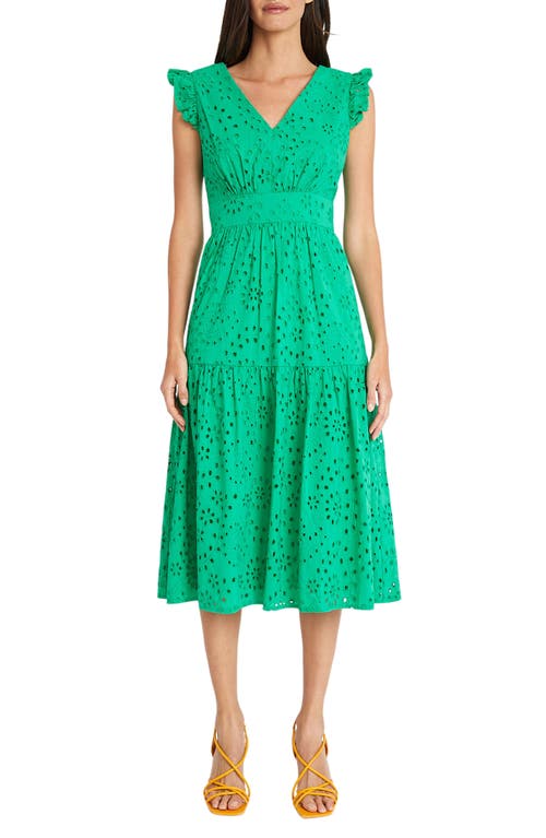 Maggy London Cotton Eyelet Tiered Midi Dress Deep Mint at Nordstrom,