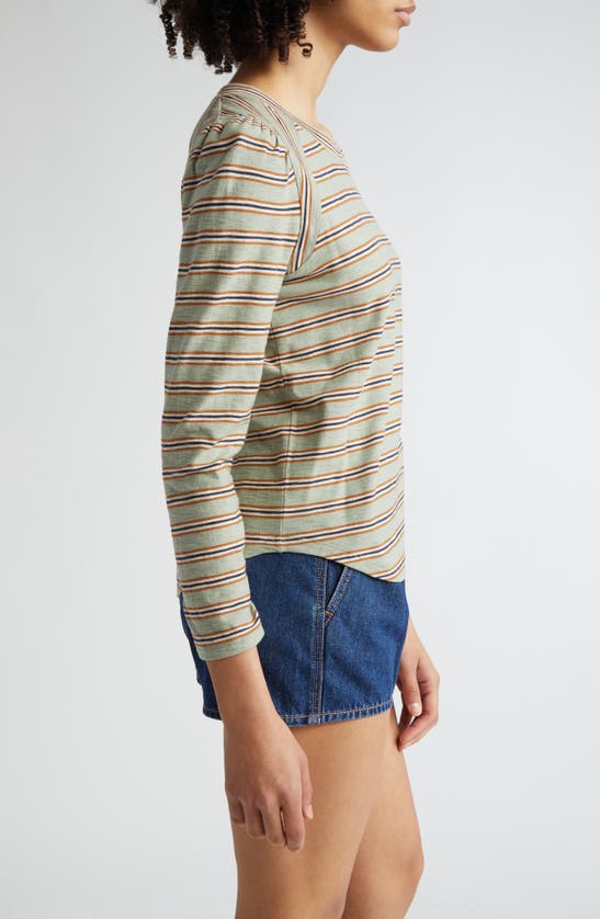 Shop Veronica Beard Mason Stripe Long Sleeve Cotton T-shirt In Sage Multi