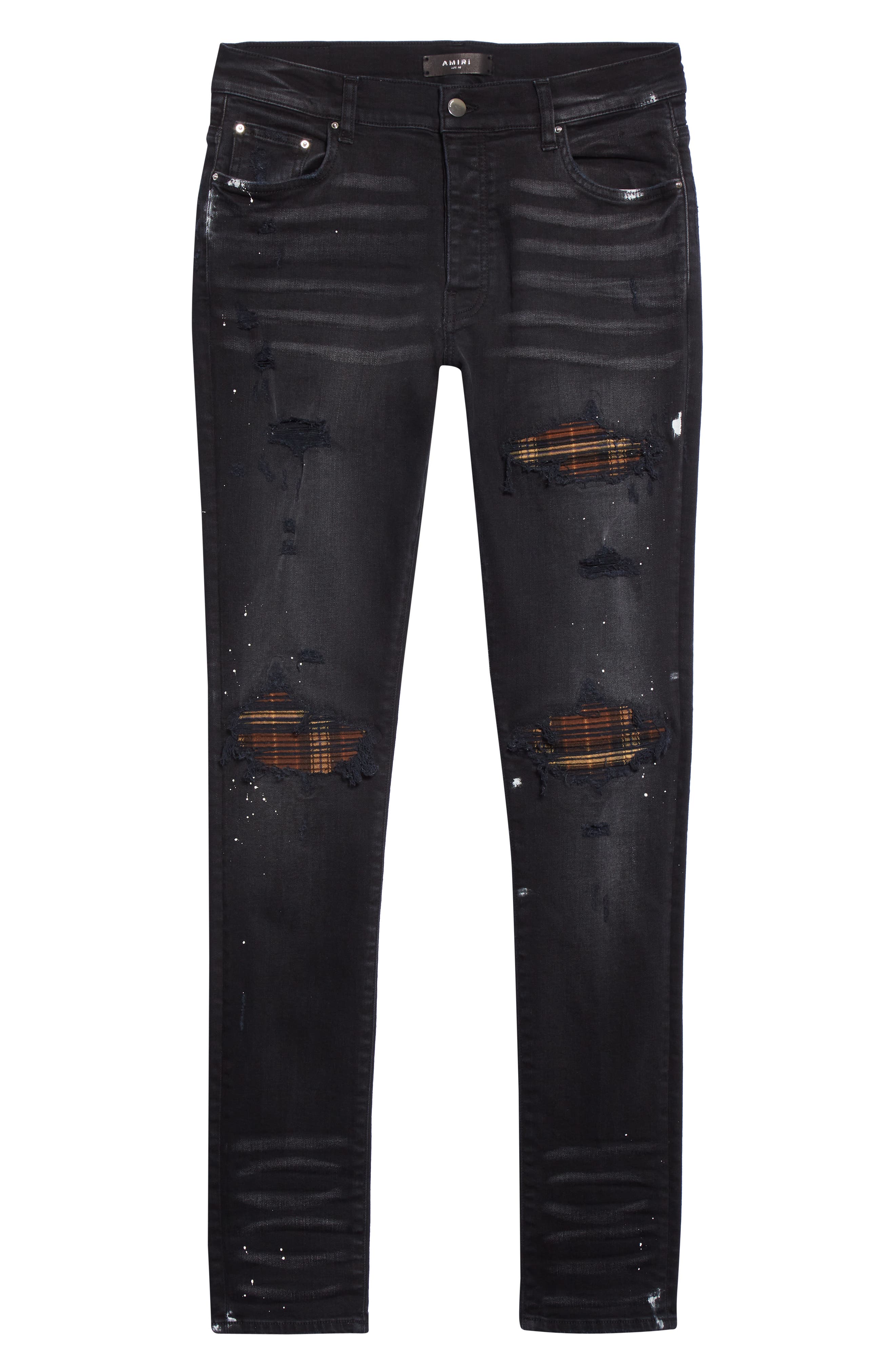 AMIRI Men's MX1 Plaid Patch Ripped Skinny Jeans | Smart Closet