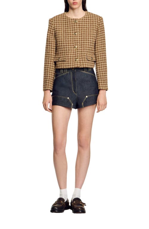 Shop Sandro Cropped Button-down Jacket In Brown