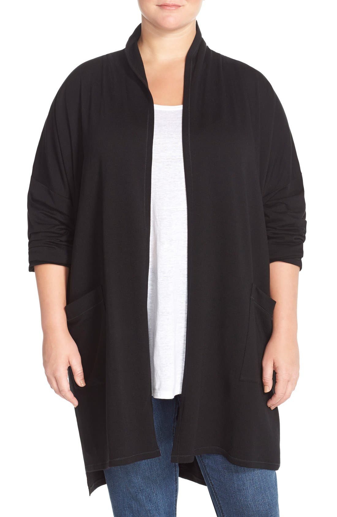 Eileen Fisher Knee Length Fleece Kimono Coat (Plus Size) Nordstrom