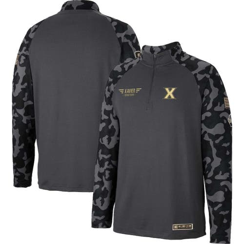 Men's Colosseum Charcoal Xavier Musketeers OHT Military Appreciation Long Range Raglan Quarter-Zip Jacket