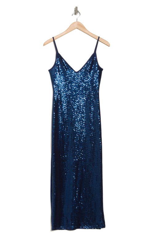 Bebe Disco Sequin Midi Dress In Navy