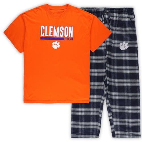 Men's Concepts Sport Orange/Heather Charcoal Clemson Tigers Big & Tall Plaid Pants Sleep Set