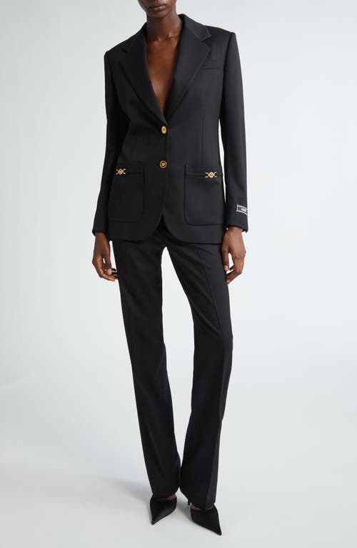 Shop Versace Stretch Wool Blazer In Black