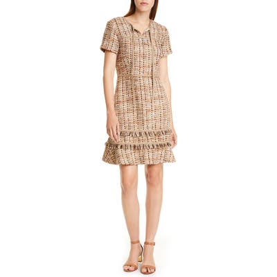 Tory Burch Tie Neck Tweed Dress, Brown