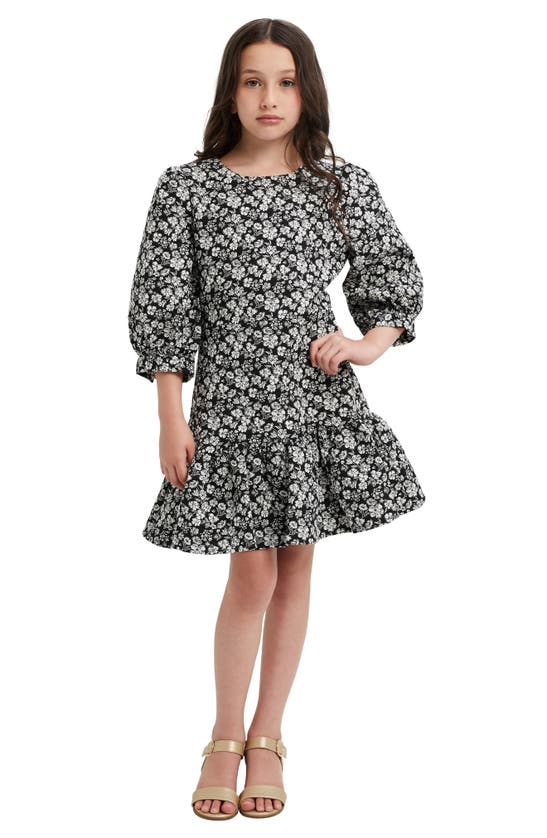 Shop Bardot Junior Kids' Kacela Metallic Floral Puff Sleeve Party Dress In Black/ Cream Floral
