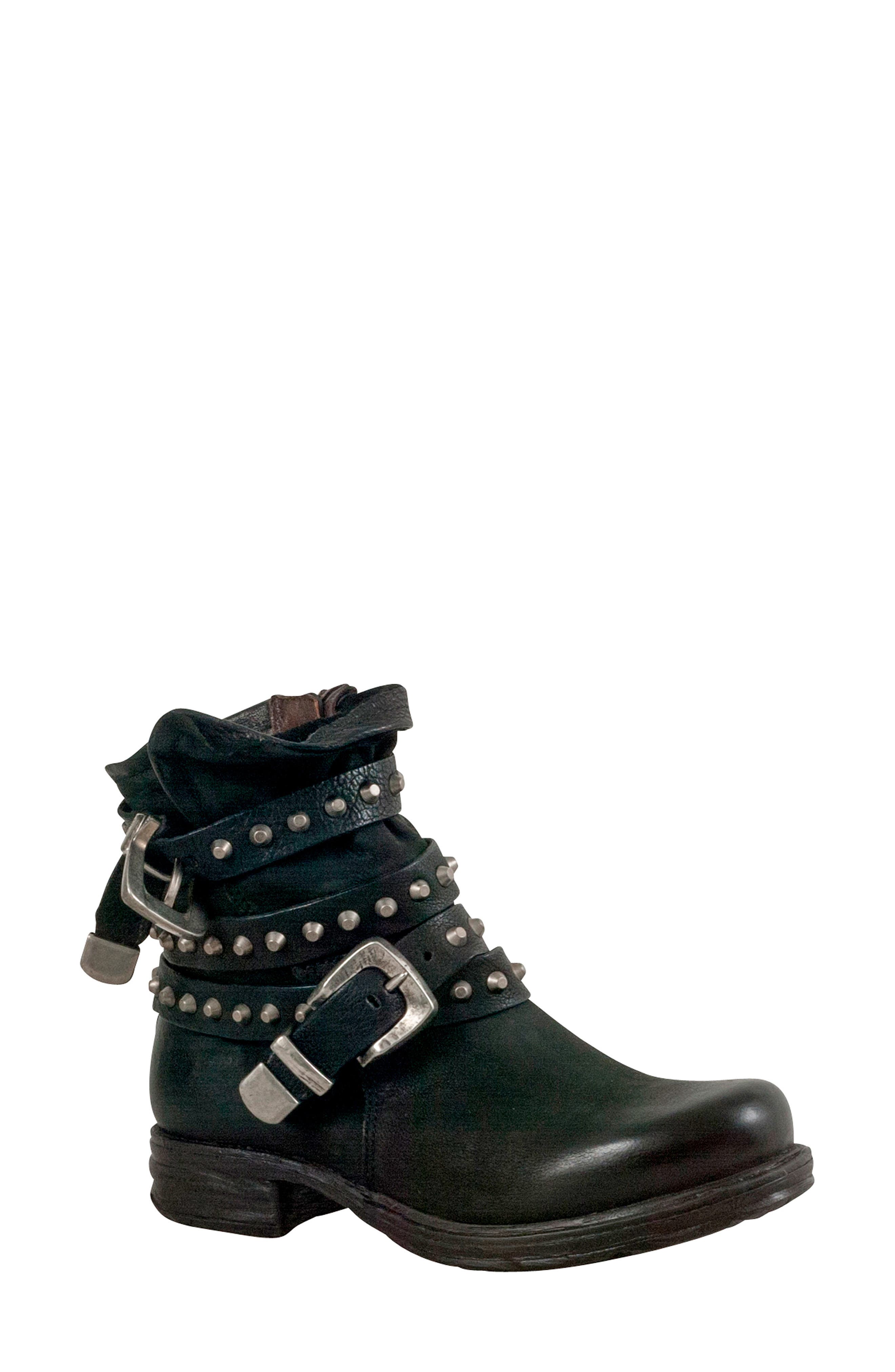 booties with studs and buckles