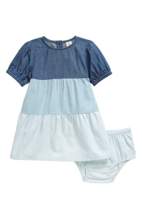 Tucker + Tate Colorblock Cotton Chambray Dress & Bloomers Set in Blue Multi Wash