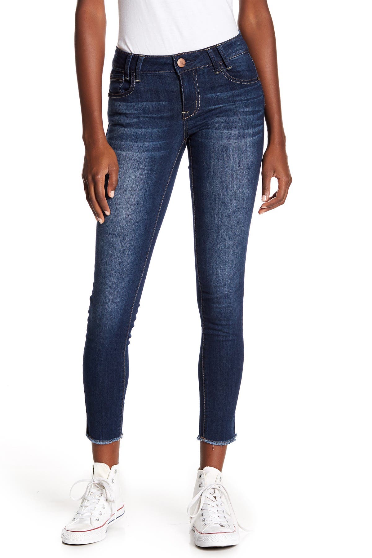 frayed hem skinny ankle jeans