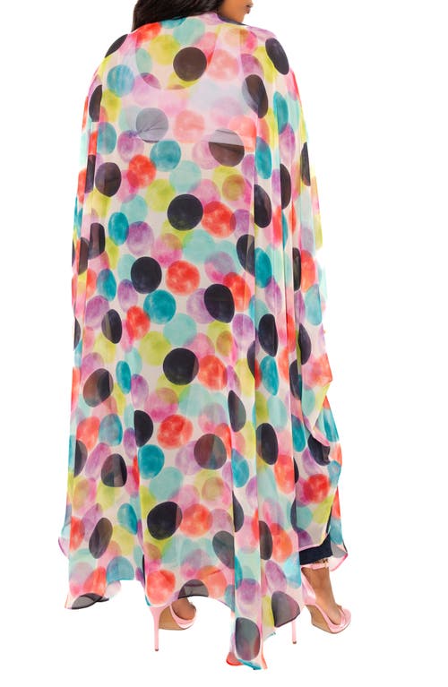 Buxom Couture Polka Dot Print Chiffon Robe With Wrist Bands In Violet Multi