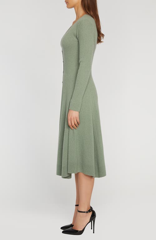 Shop Elie Tahari The Ashley Long Sleeve Cashmere Rib Sweater Dress In Silver Spruce