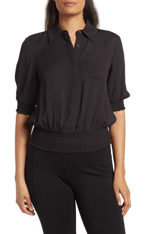 Donna Karan New York Smocked Detail Button-Up Shirt in Black
