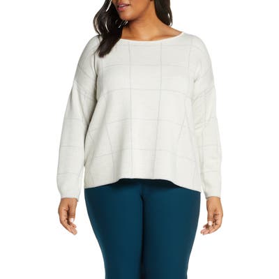 Plus Size Eileen Fisher Bateau Neck Wool Blend Sweater, Ivory