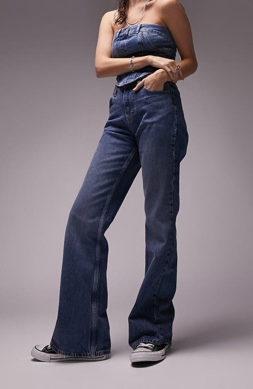 Topshop '90s High Waist Flare Jeans in Mid Blue