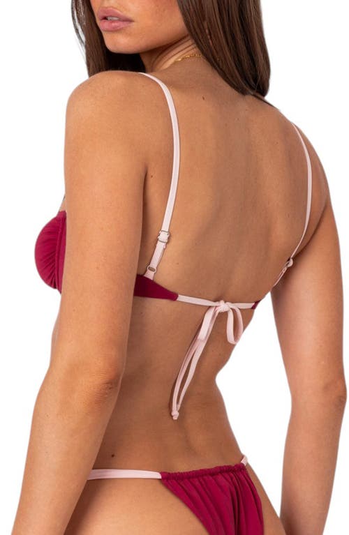 Shop Edikted Leanna Contrast Underwire Bikini Top In Burgundy