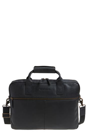 Johnston & Murphy Pebbled Leather Briefcase In Black