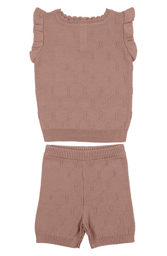 Maniere Manière Scallop Honeycomb Stitch Sweater & Shorts Set In Salmon