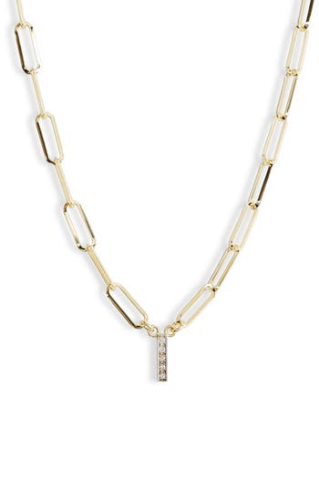 Meshmerise Diamond Initial Charm Paper Clip Chain Necklace In Yellow-i