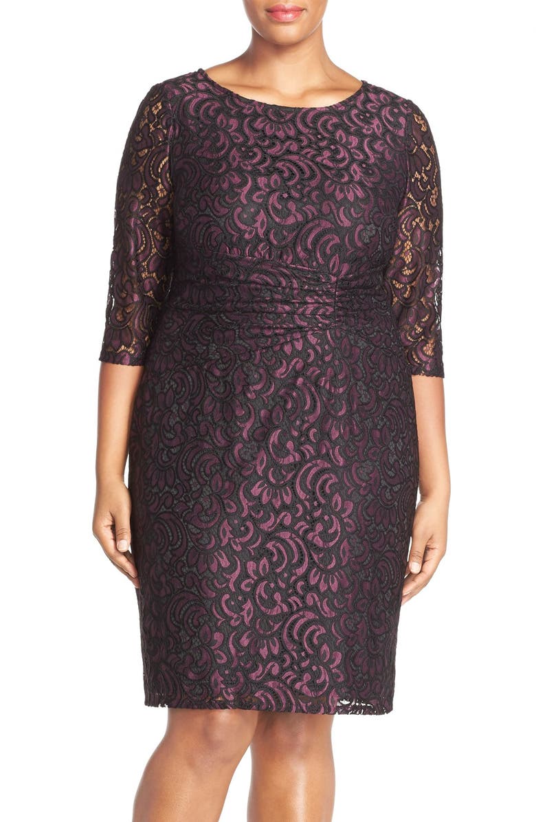 Adrianna Papell Ruched Waist Brocade Lace Sheath Dress (Plus Size ...