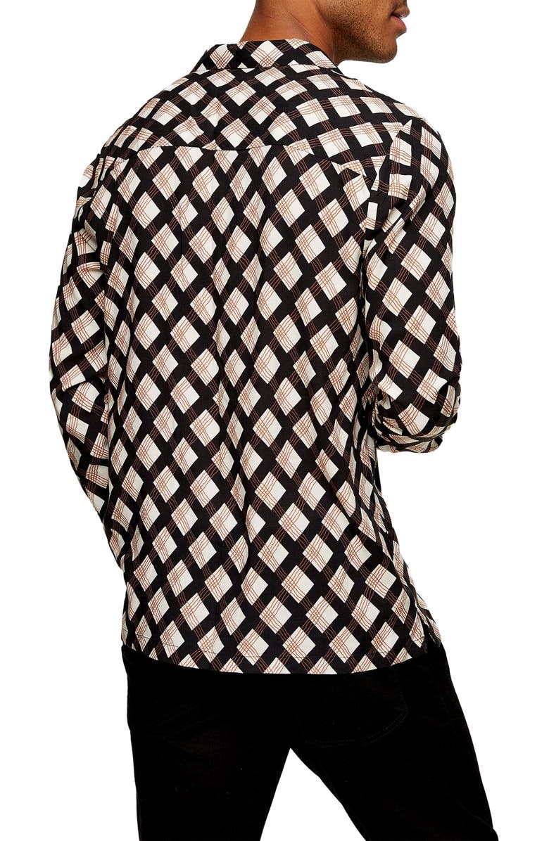 Topman Slim Fit Geo Print Button-Up Camp Shirt, Alternate, color, 