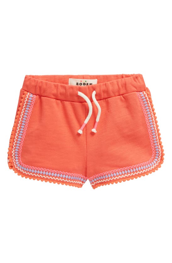 Shop Mini Boden Kids' Pom Trim Jersey Shorts In Jam Red