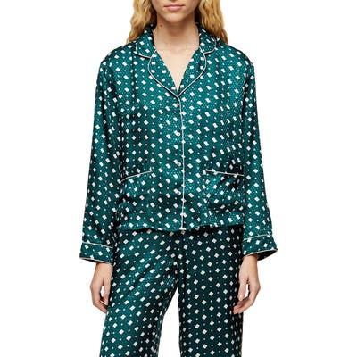Topshop Tile Jacquard Pajama Shirt, Green