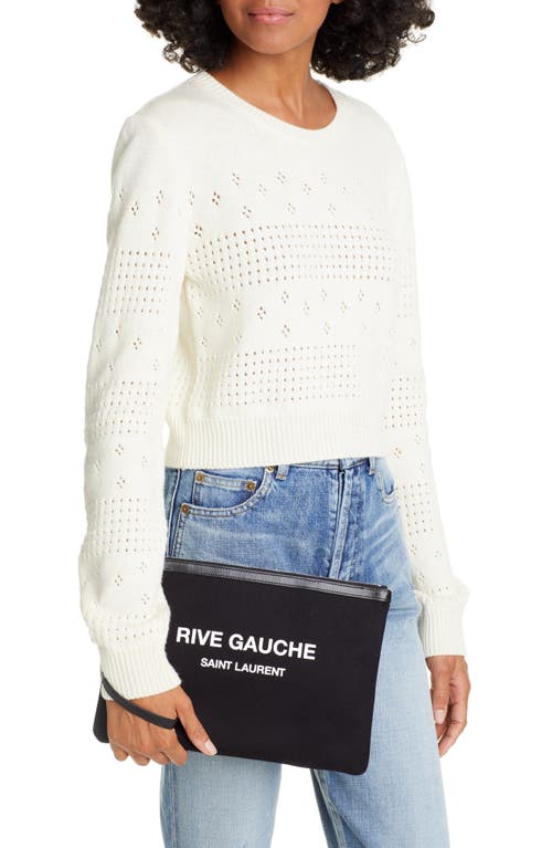 Shop Saint Laurent Rive Gauche Canvas Pouch In Noir/blanc