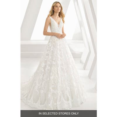 Rosa Clara Denice Illusion V-Neck Lace & Tulle Gown, Size - White