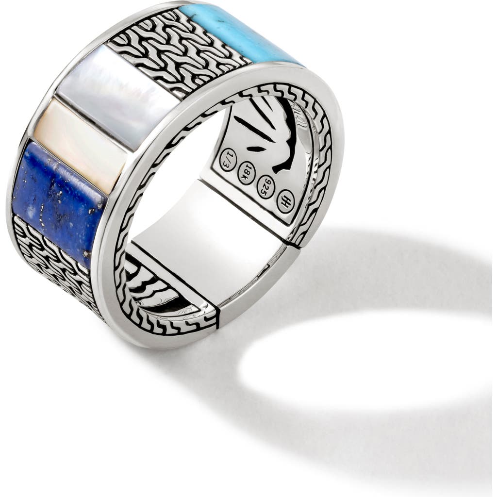 John Hardy Classic Chain Mixed Stone Band Ring In Silver/blue