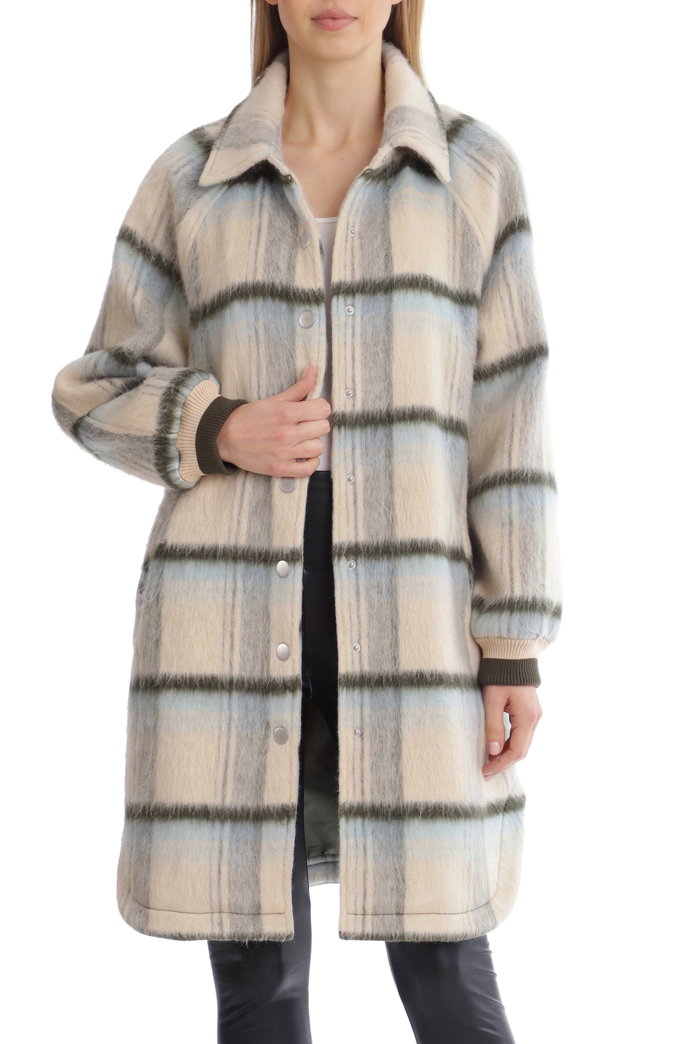 navy plaid women's coat