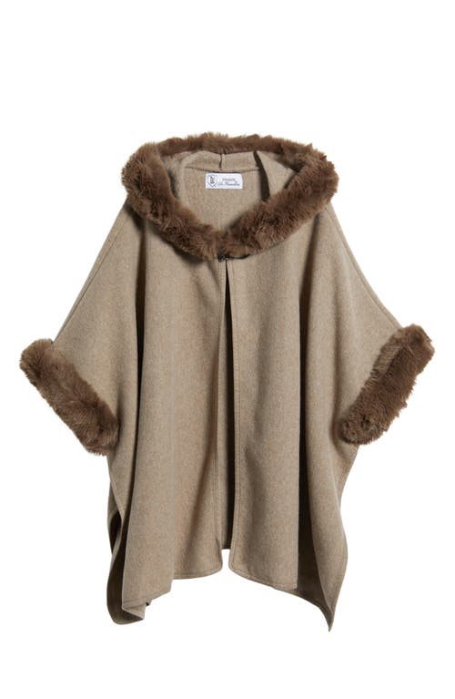 Shop La Fiorentina Faux Fur Trim Hooded Ruana In Tan