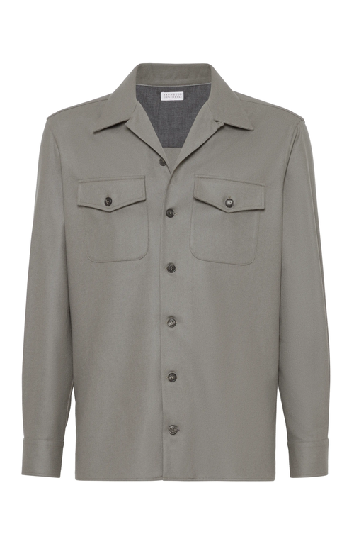 Shop Brunello Cucinelli Virgin Wool Flannel Overshirt In Military