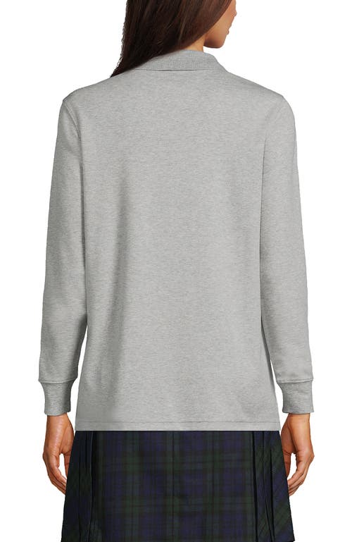 Lands' End School Uniform  Long Sleeve Interlock Polo Shirt In Gray Heather