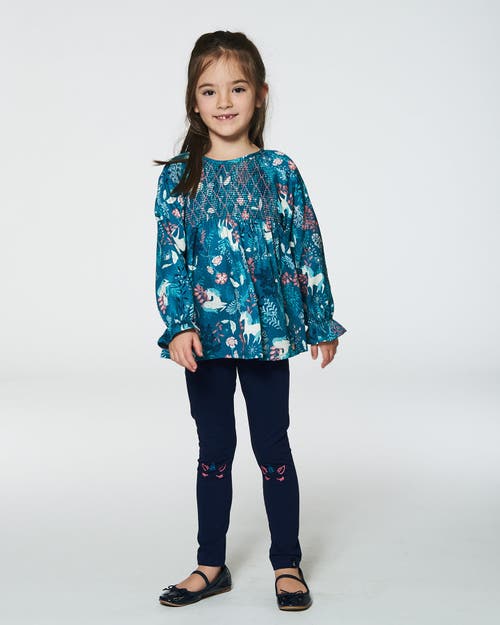 DEUX PAR DEUX DEUX PAR DEUX GIRL'S LONG SLEEVE VISCOSE BLOUSE TURQUOISE PRINTED FAIRY UNICORN
