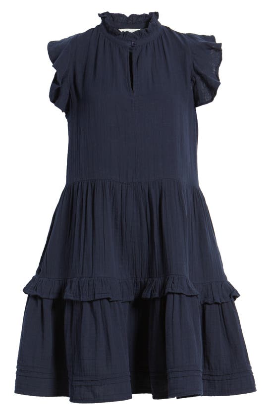 Shop Caslon (r) Ruffle Duo Cotton Gauze Dress In Navy Blazer