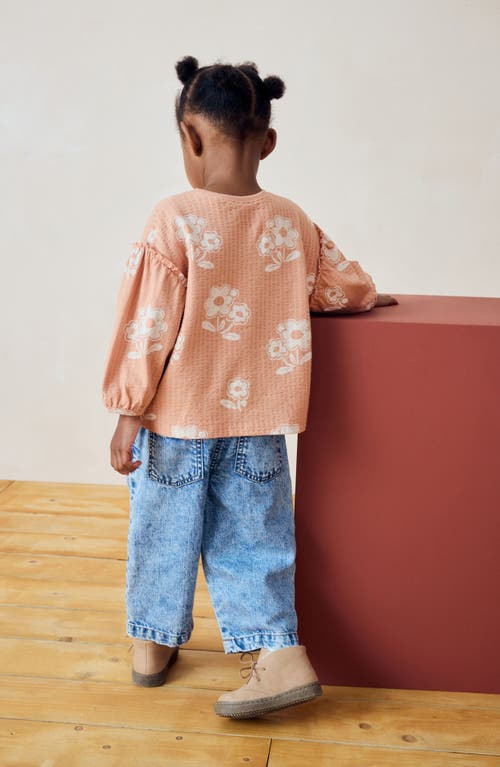 Shop Next Kids' Floral Balloon Sleeve Cotton Knit Top In Pink