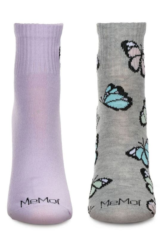 Memoi Assorted 2-pack Decorative Athletic Quarter Socks In Charcoal Gray/ Lavender