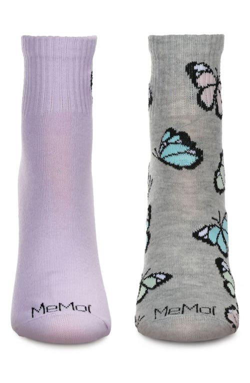 Shop Memoi Assorted 2-pack Decorative Athletic Quarter Socks In Charcoal Gray/lavender