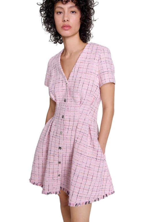 Shop Maje Tweed Babydoll Dress In Pink