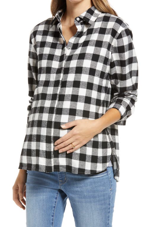 Loyal Hana Lochlyn Cotton Button-Up Maternity/Nursing Shirt in Black/White